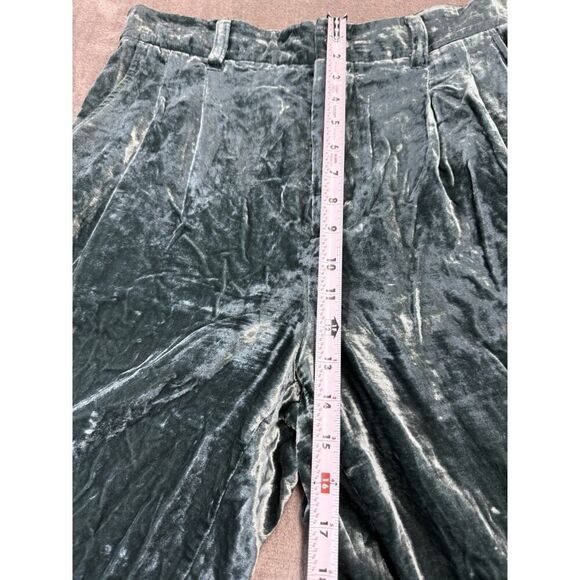 Madewell Velvet Pleated Wide-Leg Pants Smoky Spruce Green | Size 10 - Picture 12 of 16
